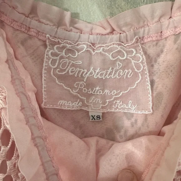 TEMPTATION POSITANO Designer Lace Light Baby Pink Top Blouse Size XS - Picture 3 of 7